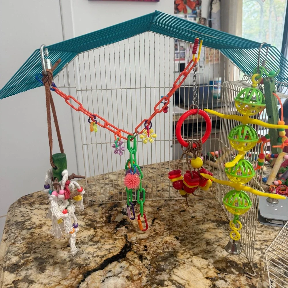 Vibrant Hanging Bird Toy Set with Rope and Beads
